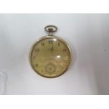 A rolled gold TEMPO pocket watch, 4.5cm wide, some usage marks, dial good