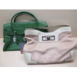 A Anya Hindmarch two tone cream leather handbag, 40cm wide, and a green leather handbag from Zara