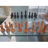 A large Jaques of London Staunton chessmen, approx 3.75" tall, kings have 1.6" diameter bases.