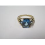 A 9ct gold blue Topaz Cubic zirconia ring, size P, approx 3.2 grams, in good condition