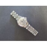 An Omega stainless steel ladymatic ladies automatic wristwatch, case 22mm wide, running in saleroom,