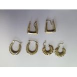 Three pairs of 9ct yellow gold earrings, all marked 375, total weight approx 3.3 grams