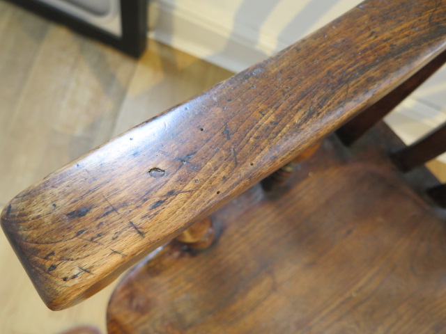 A 19th century ash and elm elbow chair, some movement to joints and old worm but a good colour - Image 3 of 3