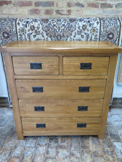 An oak five drawer chest with little use, 98cm tall x 98cm x 43cm