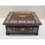 A fine 19th century sewing box, rosewood with mother of pearl inlay with contents, 14cm tall x