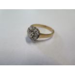 A French gold 18ct diamond cluster 10 stone ring, centre diamond approx 0.20ct, size M, approx 3.4