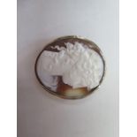 A classical cameo in a 9ct gold brooch mount, 5cm x 4.2cm, approx 13 grams, crack to right side of