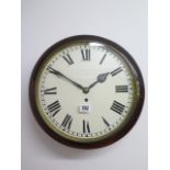 A mahogany cased 12 inch wall clock with painted tin dial and single train fusee movement, with