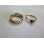 A 14ct yellow gold diamond ring marked 14K, size R, and a 9ct diamond solitaire ring, size O, approx