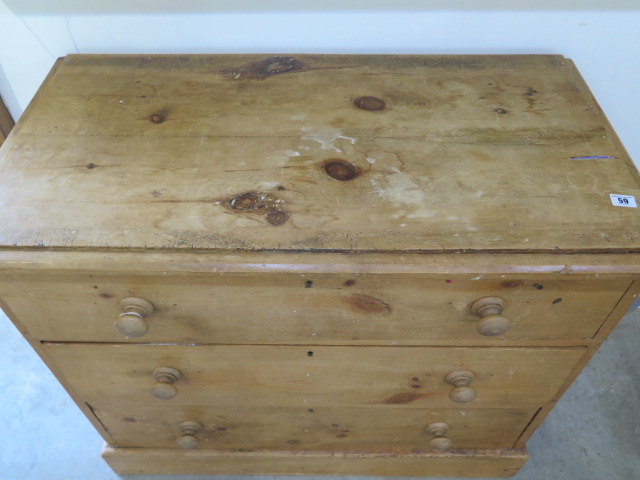 A 19th century pine 3 drawer chest of drawers, 96cm wide x 82cm high - Image 2 of 2