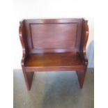 A mahogany hall bench pew made by a local craftsman to a high standard, 94cm tall x 81cm x 37cm