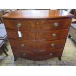 A Georgian mahogany bow front four drawer chest, 98cm tall x 105cm x 55cm, in restored and