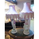 A pair of 20th century French biscuit porcelain figural table lamps modelled as gallant and