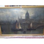Oil on canvas 'A ship off St Paul's', signed 'Webster', late 19th century, script verso, in a