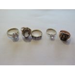 Five 9ct yellow gold rings, various sizes, approx 14.4 grams