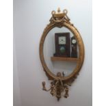 A 19th century gilt 3 branch girondele mirror, 108cm x 55cm