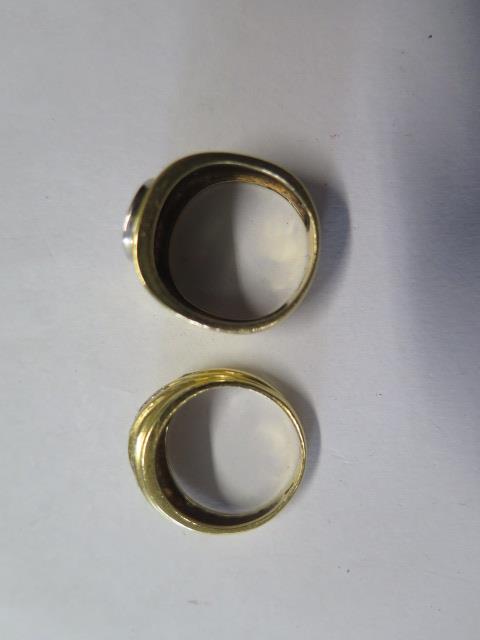 Two 18ct gold diamond encrusted rings, one hallmarked, both size O, approx 13.6 grams, some marks - Image 2 of 3