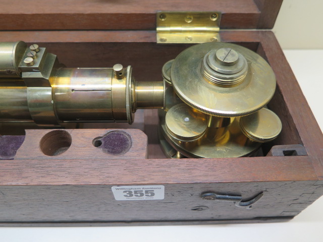A Smith and Beck brass theodolite, 19th century, in a mahogany case, theodolite 40cm, minor age - Image 2 of 4