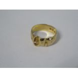 A hallmarked 18ct yellow gold belt buckle ring, size Q, approx 6.6 grams, generally good condition