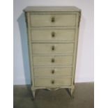 A painted continental marble top 6 drawer chest, marble has been repaired, 125cm tall x 64cm x 39cm