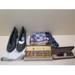 Luxury goods comprising: a pair of ladies Audlay grey leather shoes, size 40 Euro, a Mary Chess
