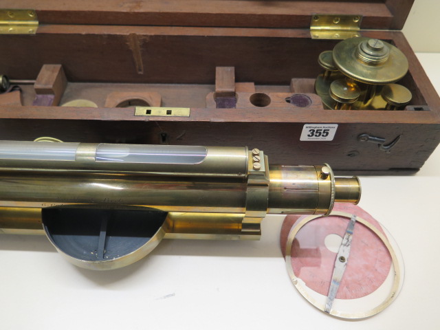 A Smith and Beck brass theodolite, 19th century, in a mahogany case, theodolite 40cm, minor age - Image 4 of 4