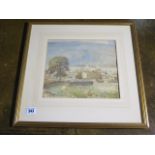 Gertrude Priestman watercolour A Yorkshire Dales village, signed, in a gilt frame 43cm x 45cm