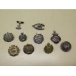 Assorted sweetheart brooches including HM silver and a football medal