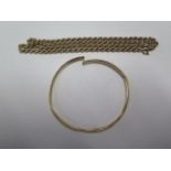 A hallmarked 9ct yellow gold chain, 47cm long, clasp working, generally good and a broken gold