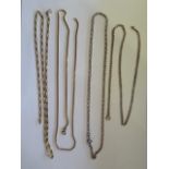 Four 9ct yellow gold chains, longest 63cm, total weight approx 29.6 grams