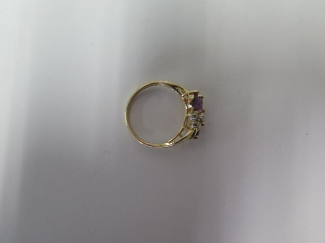 A pretty 14ct yellow gold Amethyst and diamond floral spray ring, size O, marked 14K, approx 3 - Image 3 of 3