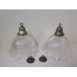 A pair of holophane type ceiling lamps, 30cm tall x 31cm wide, both in good condition