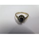 A hallmarked 9ct sapphire ring, size L, approx 2.4 grams, some usage but generally good