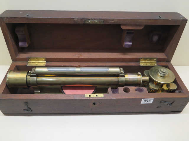 A Smith and Beck brass theodolite, 19th century, in a mahogany case, theodolite 40cm, minor age