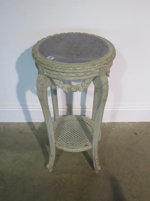 A painted continental marble top plant stand, 75cm tall x 41cm wide