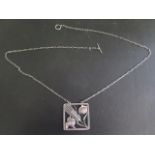 Georg Jensen bird pendant on chain, 3.5cm wide, chain 61cm long, no 93, in generally good condition