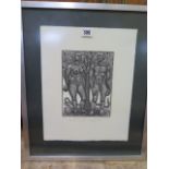 Harry Brochway 'Adam and Eve' woodblock engraving, Ltd edition 6/50, dated 1987, framed and