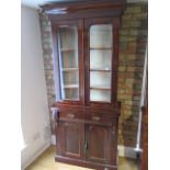 A Victorian mahogany glazed 2-door bookcase over cupboard with a drawer, 211cm tall x 90cm x 42cm,