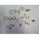 An assortment of mainly 9ct gold earrings total weight approx 14 grams