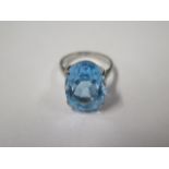 A 9ct white gold hallmarked blue topaz ring, the topaz measures approx 28mm x 12mm x 9mm, ring