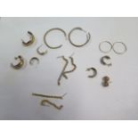Six pairs of 9ct earrings and two other pairs of earrings, total weight approx 13.8 grams