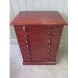 A 20th century mahogany seven drawer collectors chest, 65cm tall x 49cm x 36cm, in good polished
