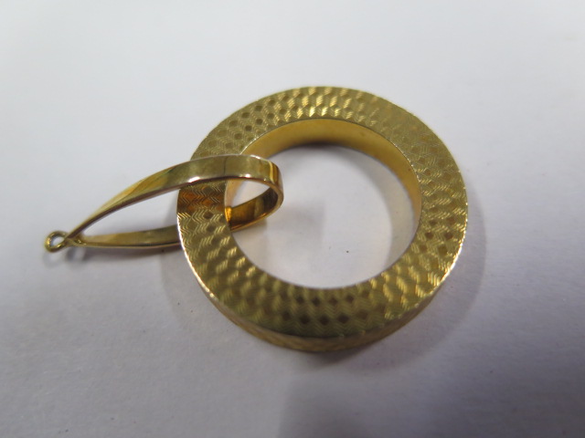 A pair of yellow gold earrings, missing hoops, testing to approx 14ct, 2.6cm diameter, approx 8.9 - Image 2 of 2