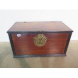 A mahogany and brass bound chest with hinged lid and twin handles, 64cm wide x 34cm deep x 34cm