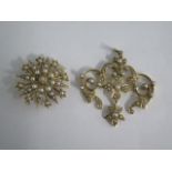 A hallmarked 9ct pearl star brooch, 3cm wide, approx 7.7 grams, in generally good condition and a