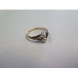 A French yellow gold pearl and diamond ring, tests to approx 18ct, ring size N, approx 2.5 grams,
