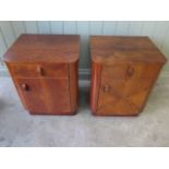 A pair of walnut art deco style bedside cabinets, 51cm tall x 41cm x 36cm, in good polished