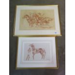 Norman Hoad, two signed chalk horse racing pictures in gilt frames, largest 55cm x 71cm