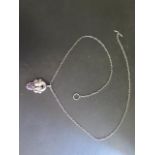 Georg Jensen amethyst pendant on chain, no 28, pendant 3.5cm wide, chain 59cm long, generally good