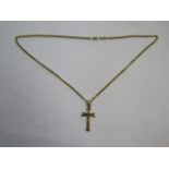 A bi-colour gold hallmarked crucifix, 4cm long, on a hallmarked 18ct yellow gold, 50cm chain,